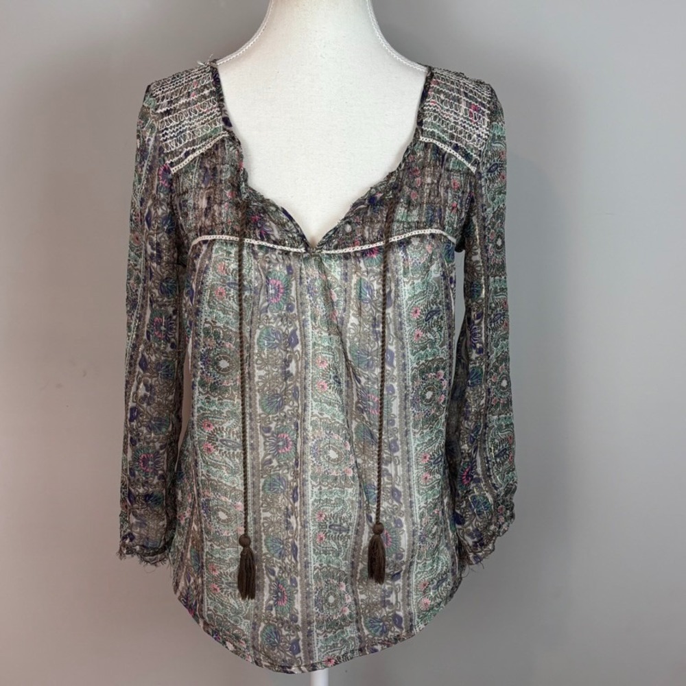 American Eagle‎ Outfitters Sheer Floral Paisley Boho Peasant Women's Blouse Sm